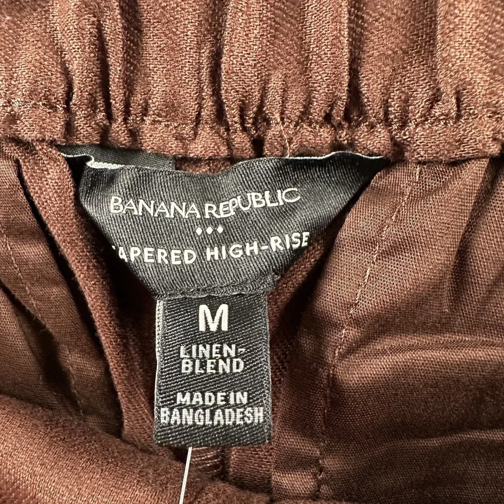 Banana Republic‎ Pants Womens M Tapered High-Rise Linen Blend Ankle Brown Casual